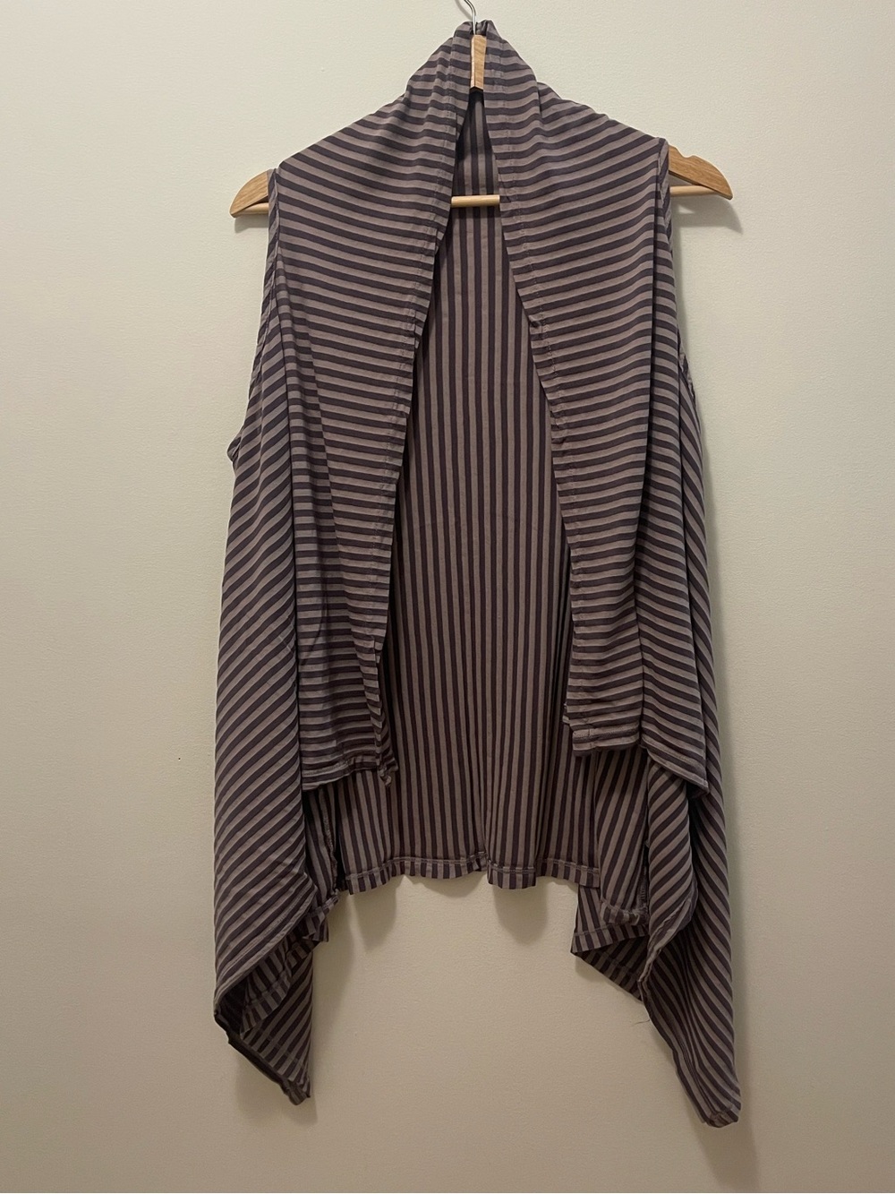 bobi Striped Draped Open Front Vest in Mauve and Charcoal